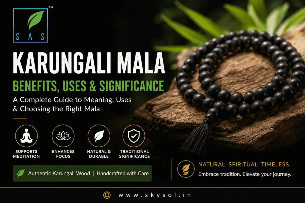Authentic Karungali Mala made from Karungali wood beads for meditation and spiritual practice