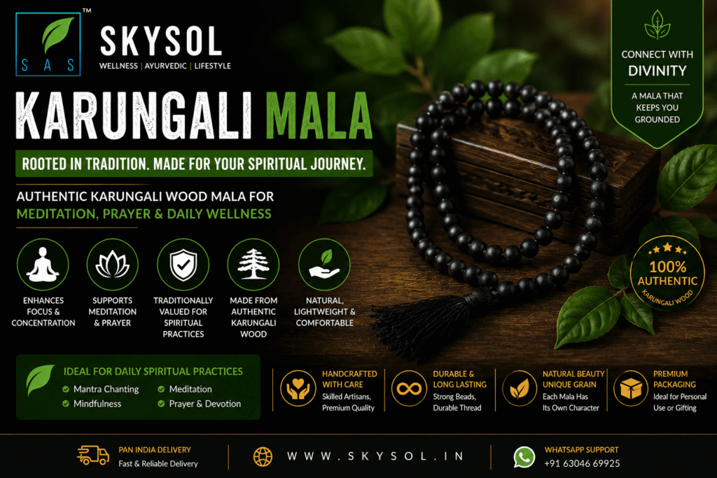 Karungali Mala Benefits with authentic Karungali wood mala from SKYSOL Hyderabad