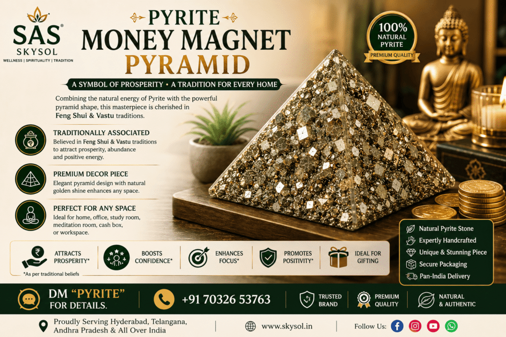 Pyrite Money Magnet Pyramid for home décor and traditional prosperity symbolism by SKYSOL